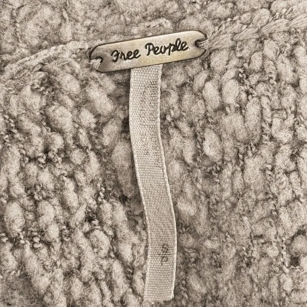 Free People Small Oversized Boucle Cardigan Taupe Open Knit Dolman Pockets